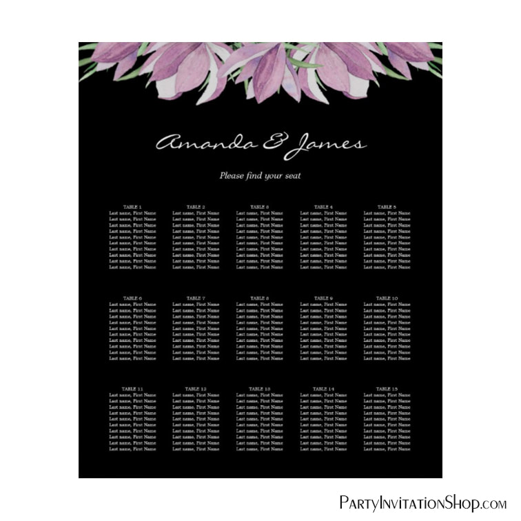 Purple Floral Wedding 15 Table Seating Chart