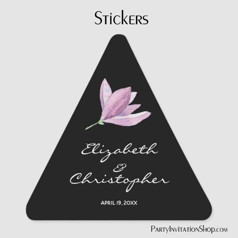 Floral Magnolia on Black Triangle Stickers