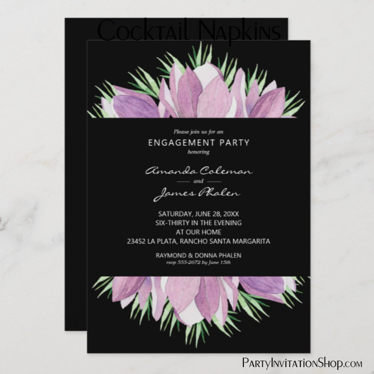 Purple Floral Watercolor Engagement Party Invites
