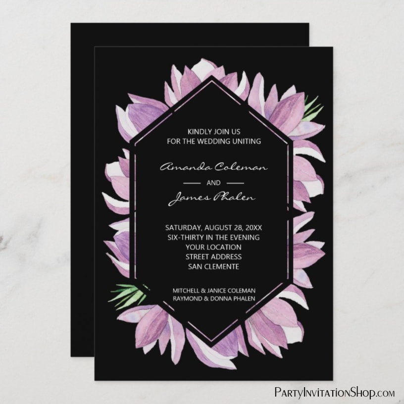 Elegant Purple Magnolia Watercolor Wedding Invitations