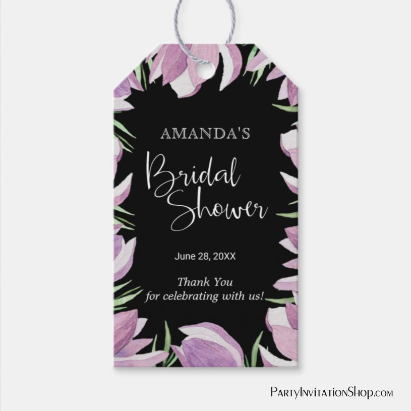 Elegant Purple Magnolias Bridal Shower Thank You Gift Tags