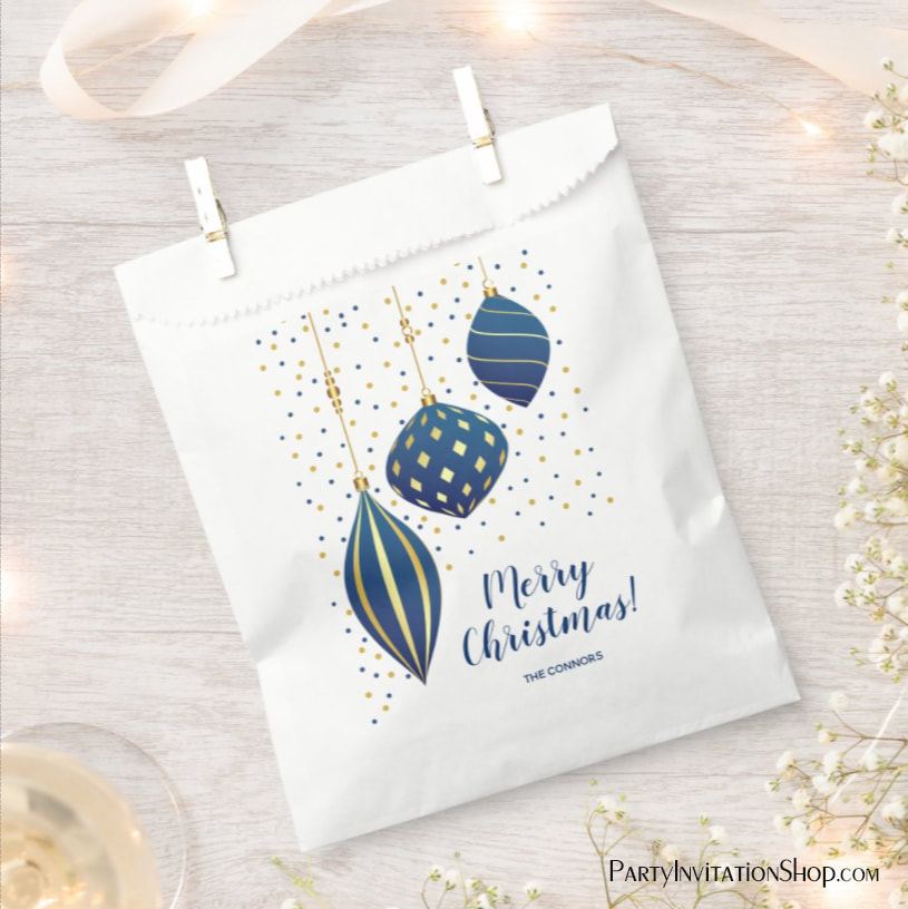 Merry Christmas Blue Gold Ornaments Favor Bags