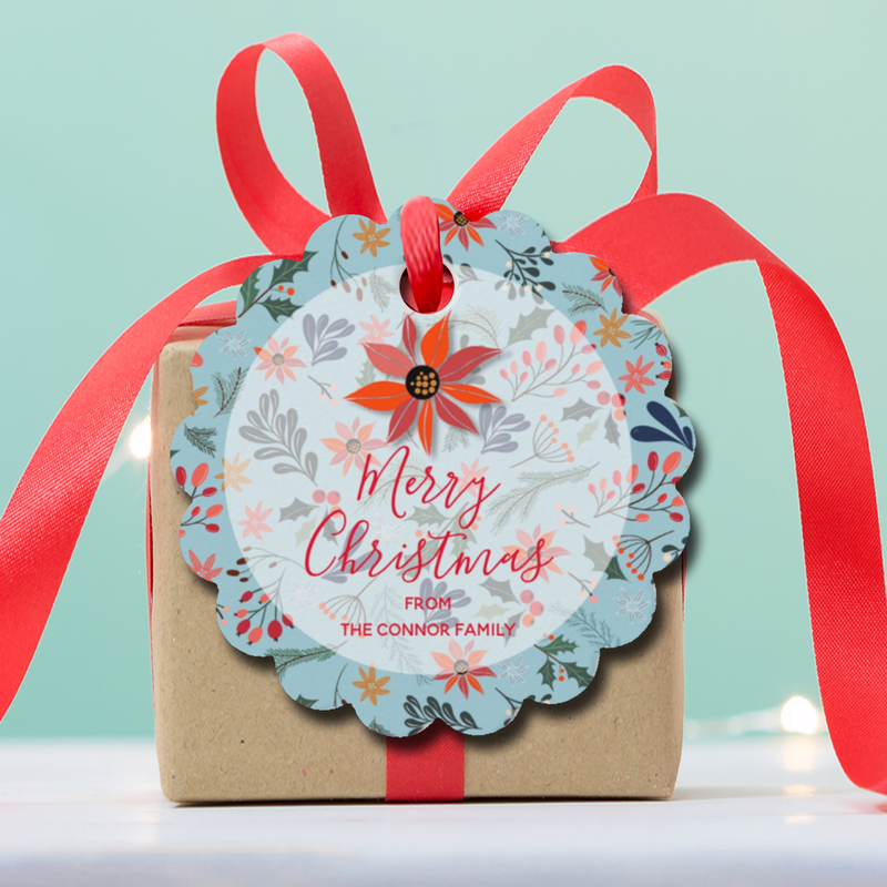 Elegant Winter Flowers Holiday Christmas Scalloped Favor Tagsicture