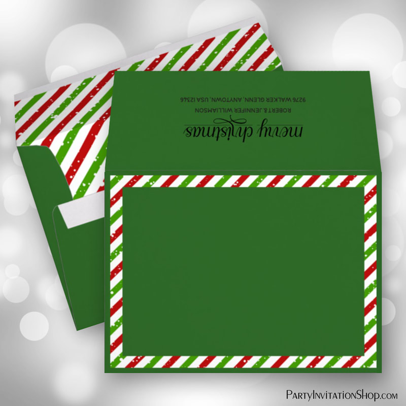 Christmas Stripes Holiday 5x7 Green Envelope