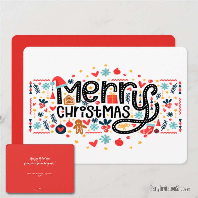 Merry Christmas Typography Holiday Greeting Cards