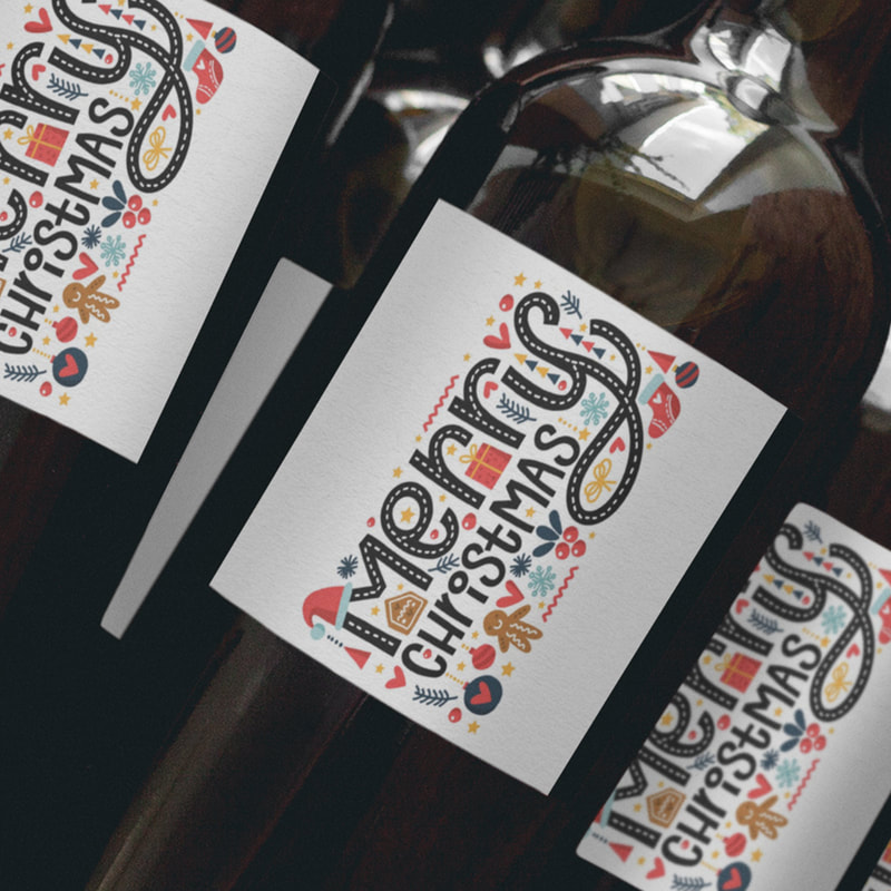 Merry Christmas Typography Wine Labels