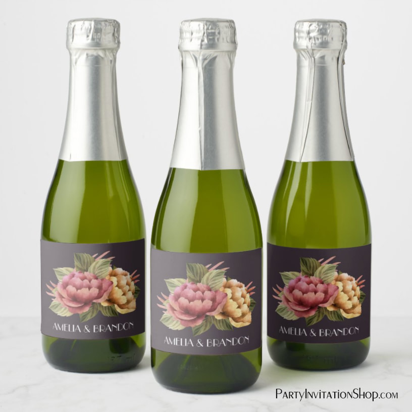 Dramatic Floral Wedding Mini Champagne Labels