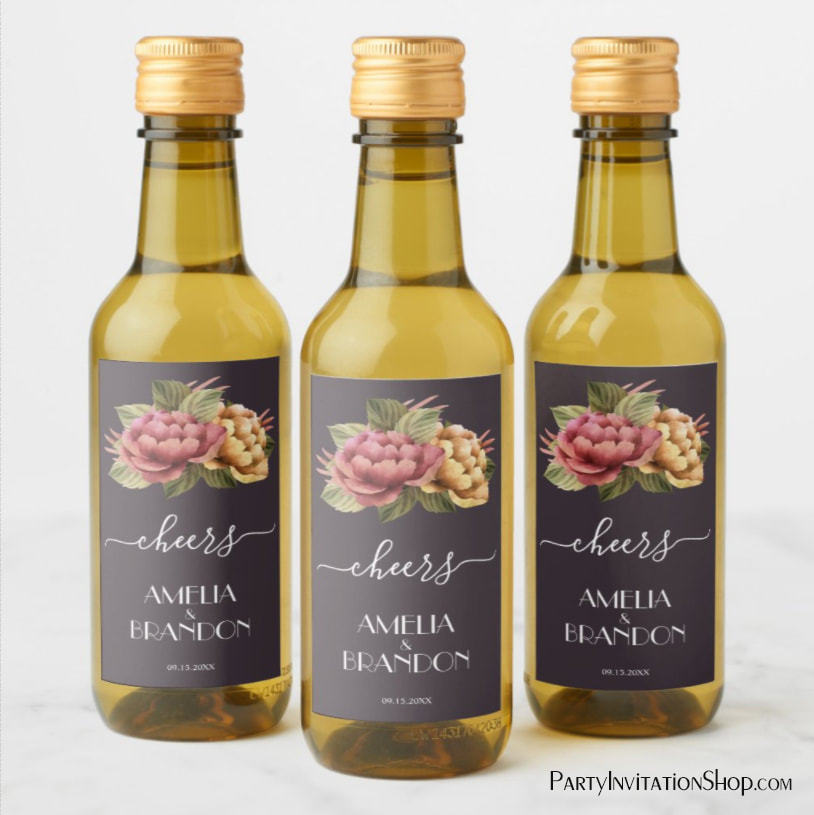 Dramatic Floral Wedding Mini Wine Labels