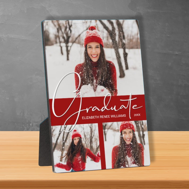 Modern Cardinal Red Graduation Photo Collage Plaques