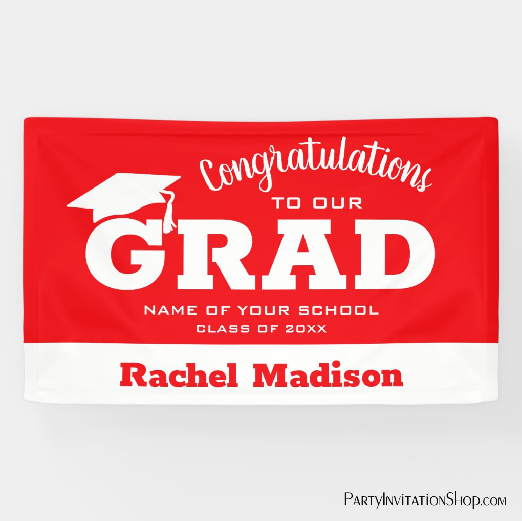 Modern Congratulations Grad Red and White Banner