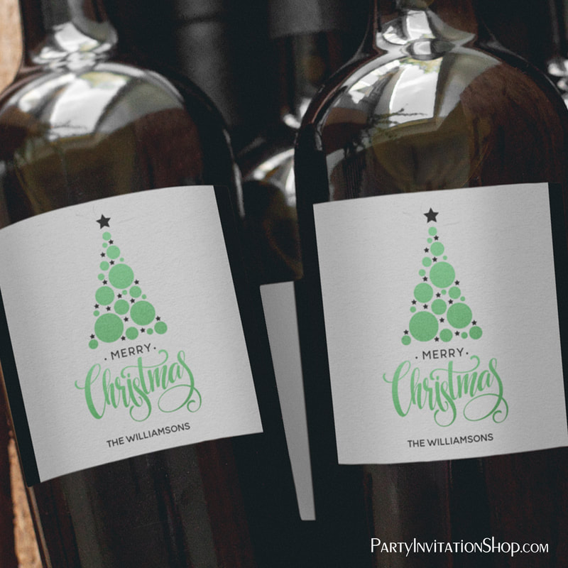 Modern Green Christmas Tree Wine Labels
