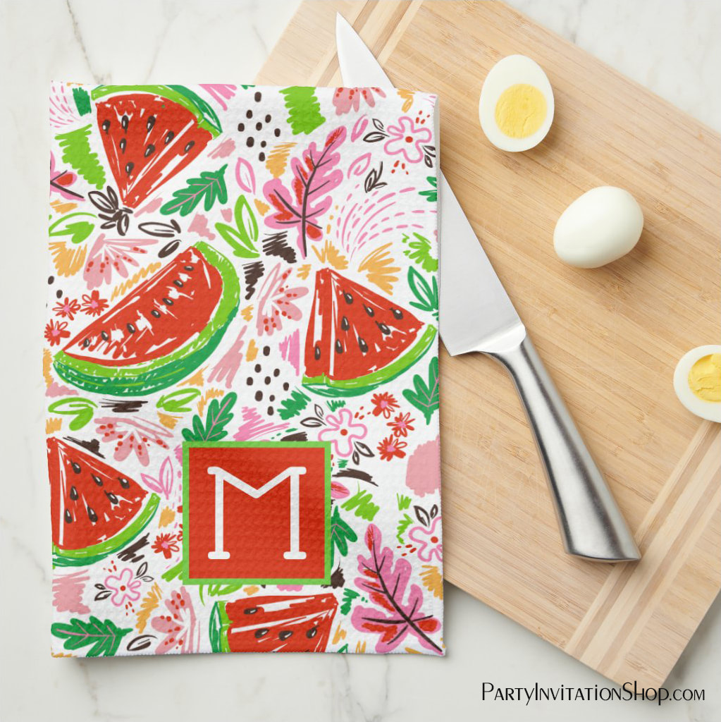 Modern Watermelon Fruit Floral Pattern Kitchen Towel