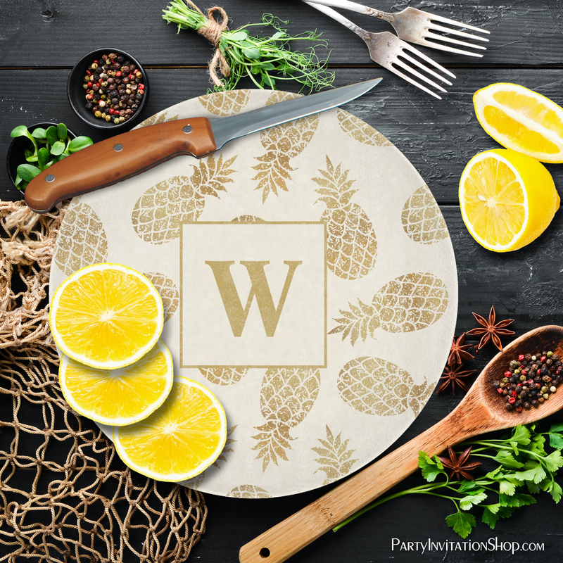 Monogram Gold Pineapples on Ivory Cutting Board