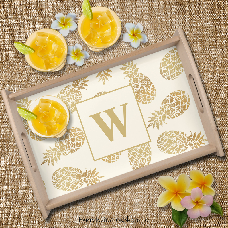 Monogram Gold Pineapples on Ivory Serving Tray
