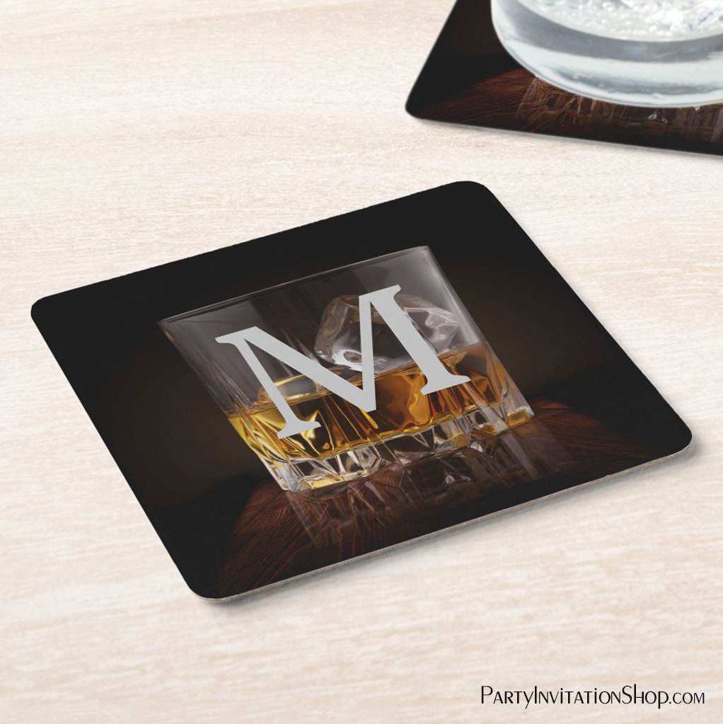 Monogrammed Rustic Whiskey Glass Coasters