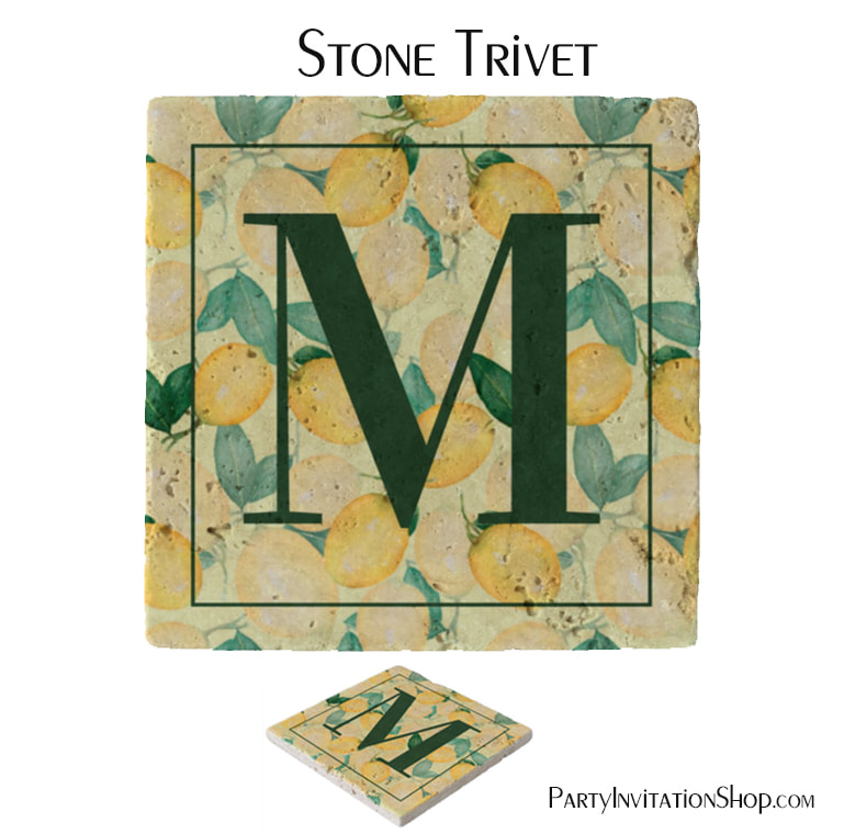 Tuscan Rustic Lemons and Greenery Monogram Stone Trivet