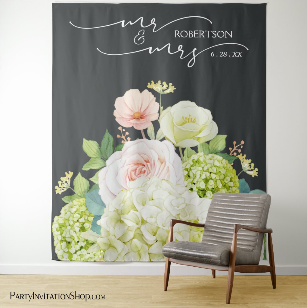 Mr. and Mrs. Wedding Backdrop Floral Banner