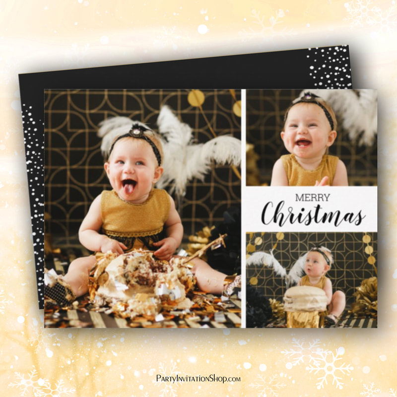 Multiple Photo Black and White Merry Christmas Holiday Card
