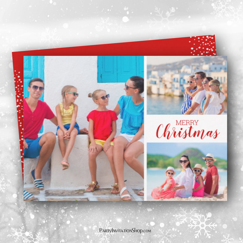 Multiple Photo Red Merry Christmas Holiday Greeting Cards