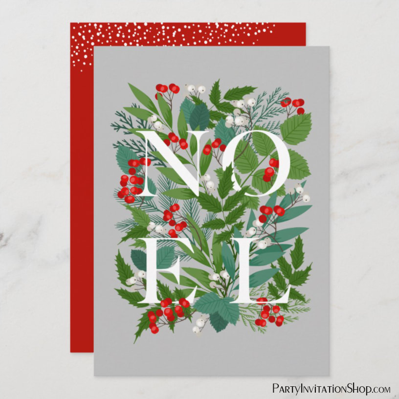 NOEL Berries and Greenery Holiday Cards