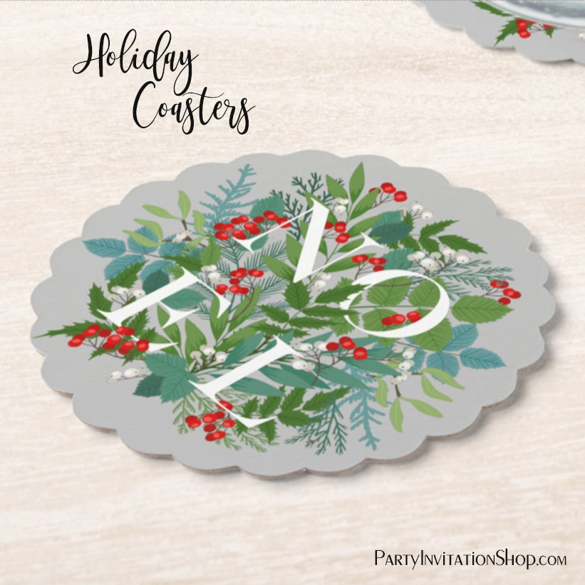 NOEL Berries and Greenery Christmas Paper Coasters