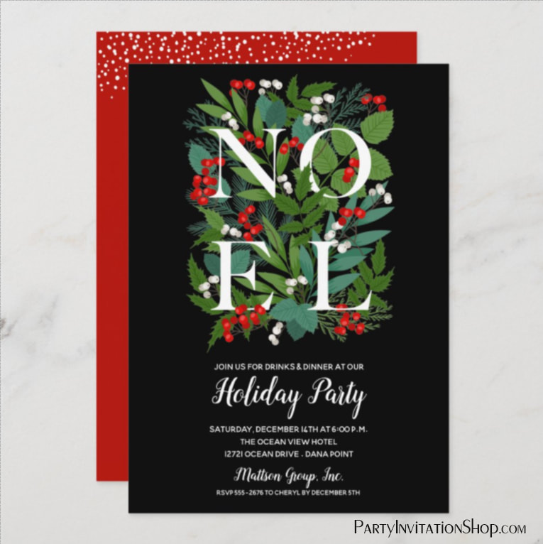 Elegant NOEL Greenery Christmas Party Invitations