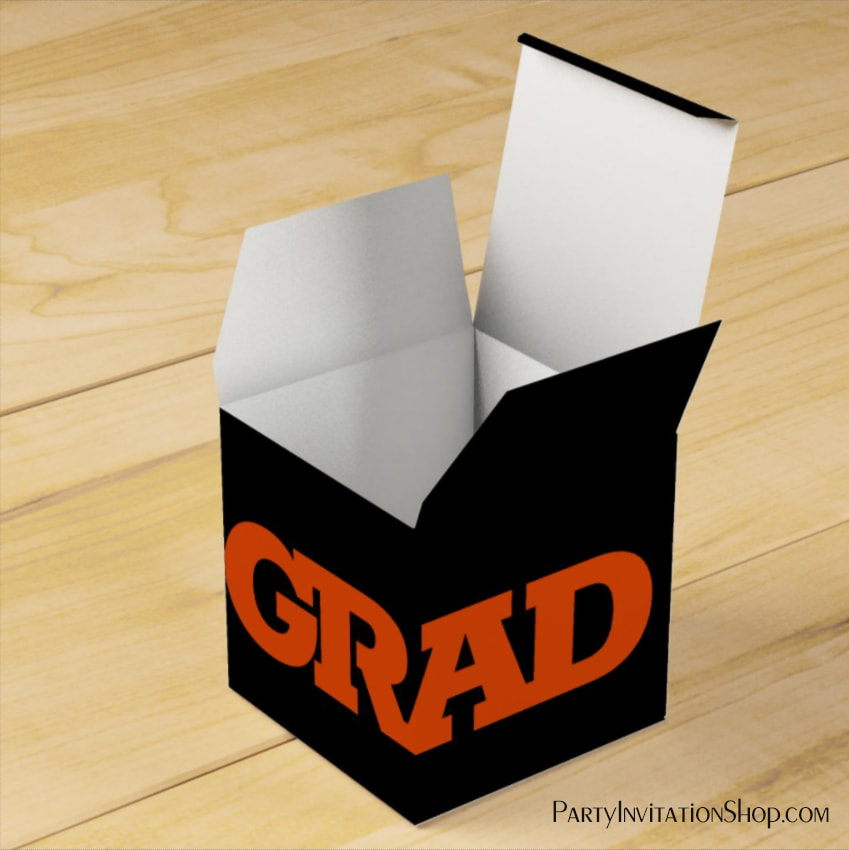Bold GRAD Orange and Black Graduation Party Favor Boxes