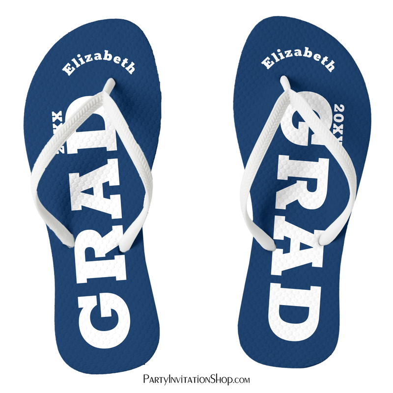 Blue and White Personalized Graduation Flip Flops
