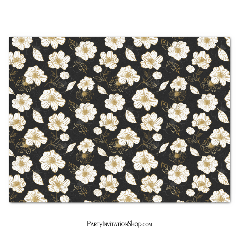 White Gold Floral on Black Tissue Paper Sheets