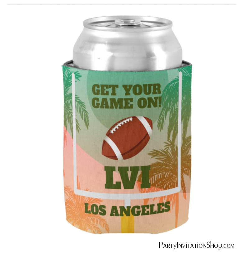 Palms Super Bowl Party Can Koozie Coolers at PartyInvitationShop.com