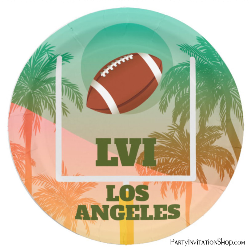 Palm Trees and Football Uprights Party Paper Plates at PartyInvitationShop.com
