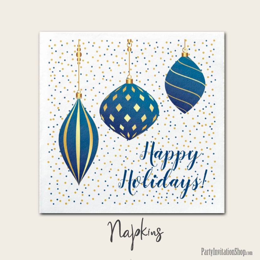 Cocktail Napkins - Blue and Gold Christmas Ornaments