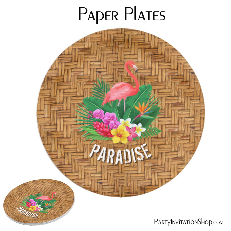 Flamingo Flowers on Wicker Pattern Paper Plates
