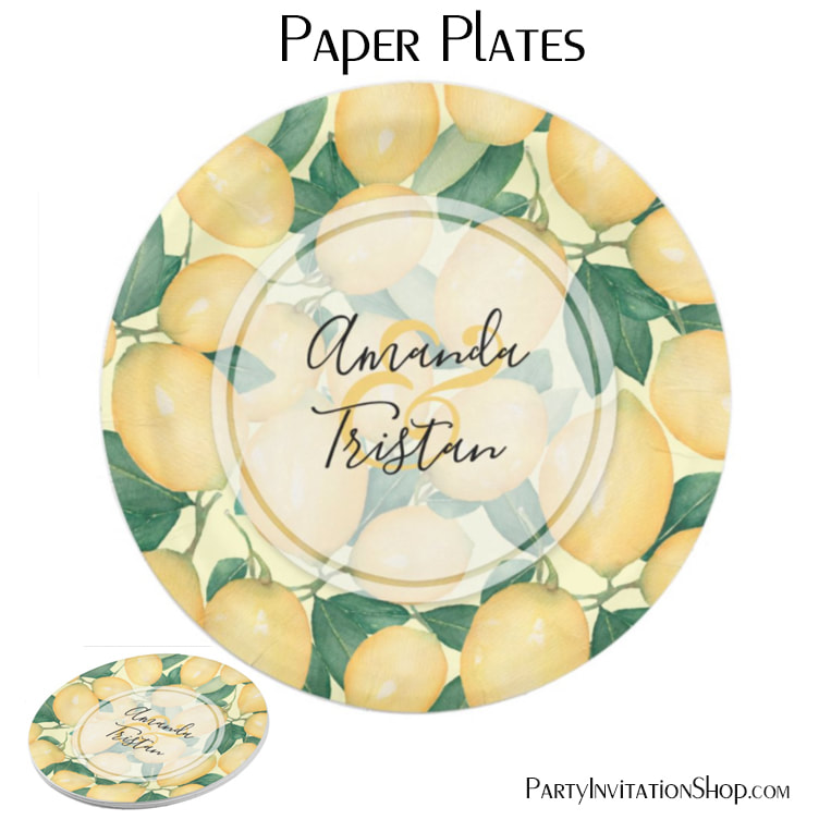 Lemons and Greenery Paper Plates | See the entire collection at PartyInvitationShop.com