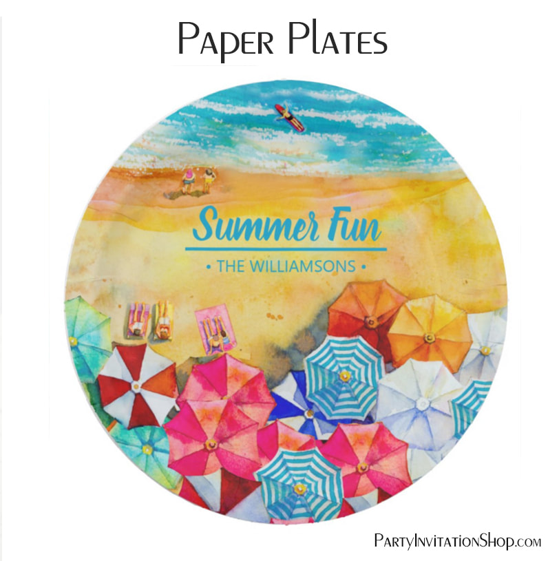 Summer Umbrellas on the Sand Paper Plate