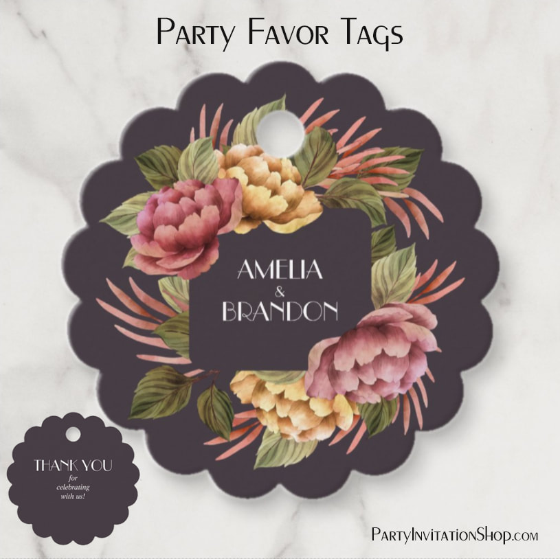 Dramatic Floral Wedding Favor Tags