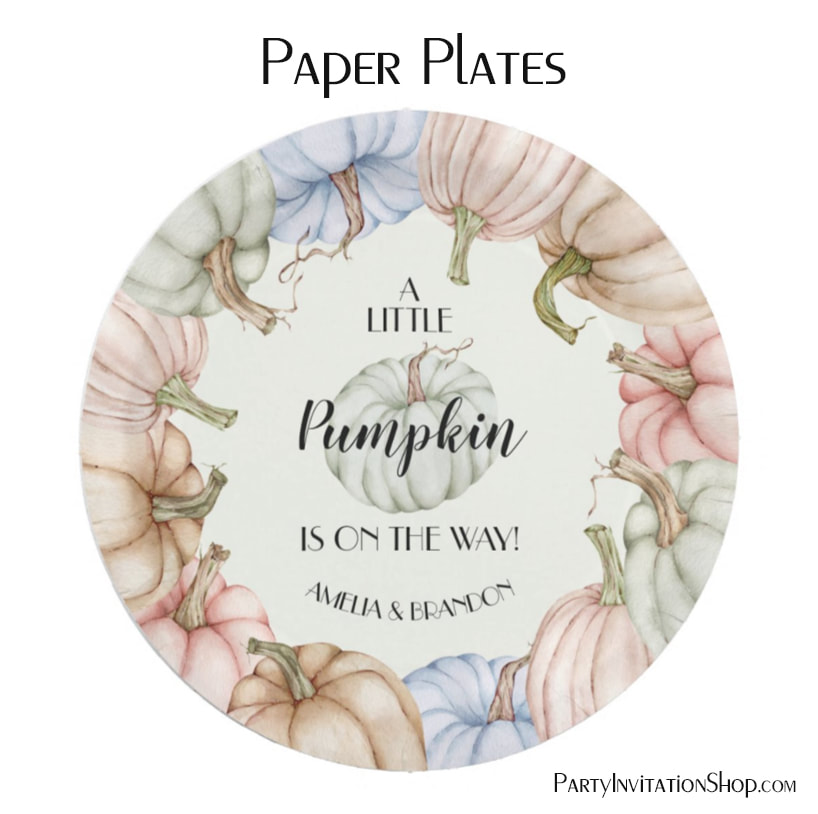 Pastel Pumpkins Gender Neutral Baby Shower Paper Plates