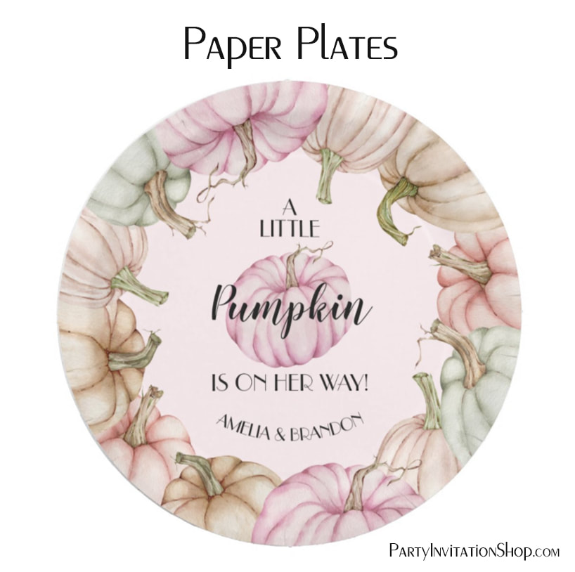 Pastel Pumpkins Girl Baby Shower Pink Paper Plates