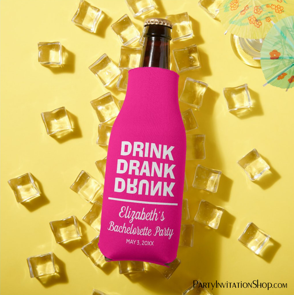 Personalized Drink Drank Drunk Bachelorette Party Bottle Cooler