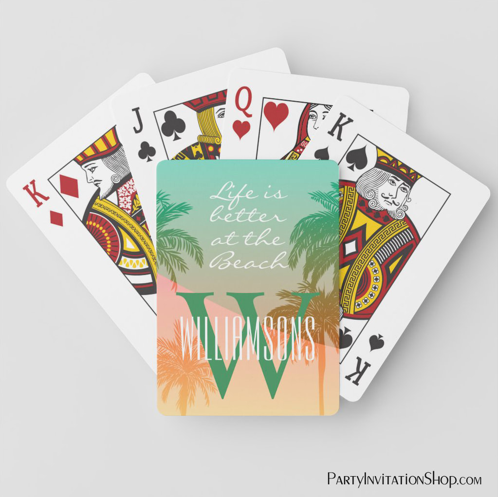 Personalized Monogram Life is Better at the Beach Playing Cards