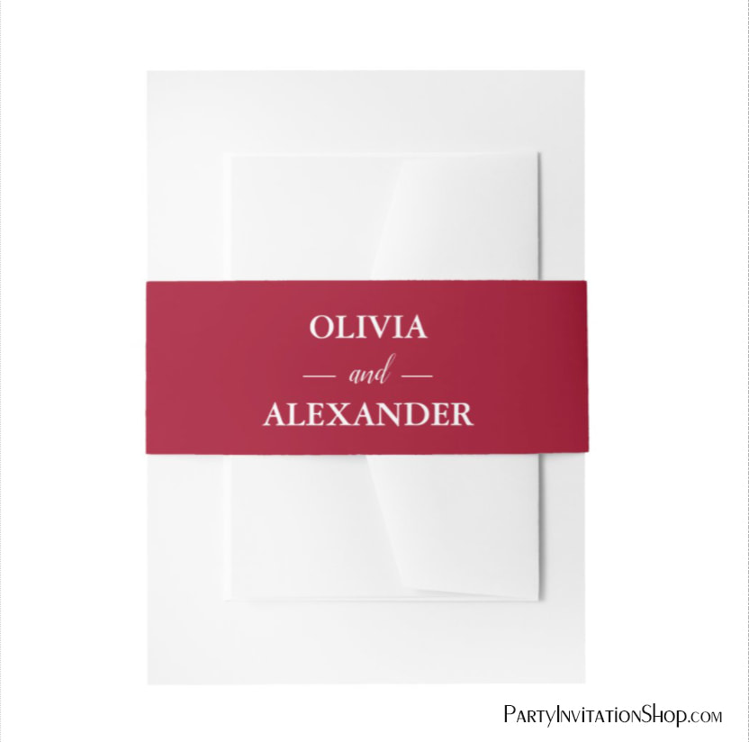 Personalized Names Deep Red Wedding Invitation Belly Bands