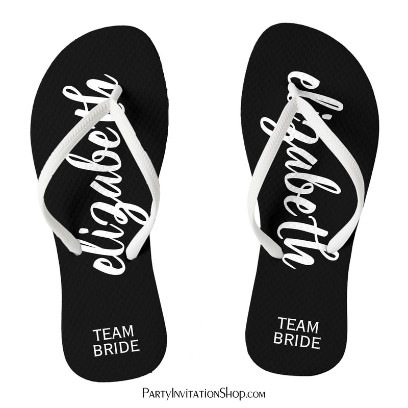 Black and White Personalized Team Bride Flip Flops