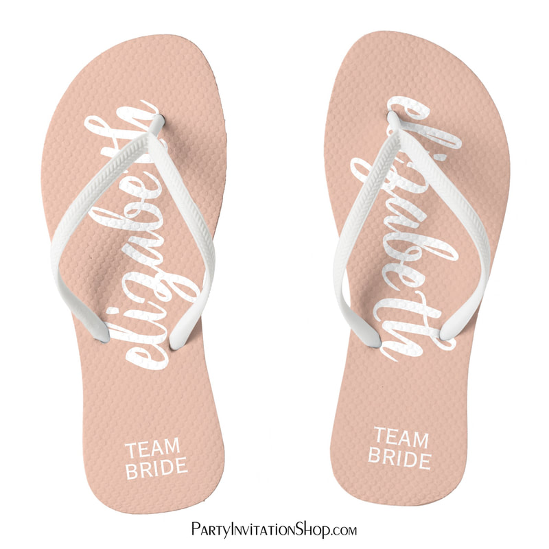 Blush Pink and White Personalized Team Bride Flip Flops
