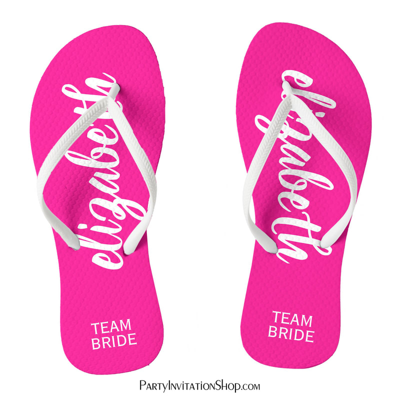 Hot Pink and White Personalized Team Bride Flip Flops