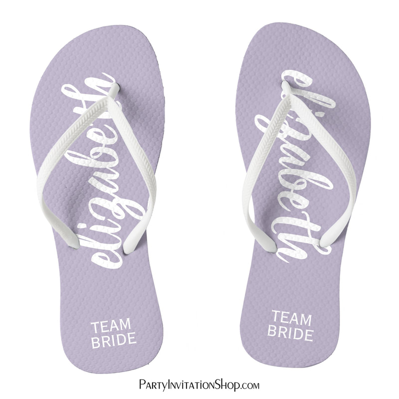 Lavender and White Personalized Team Bride Flip Flops