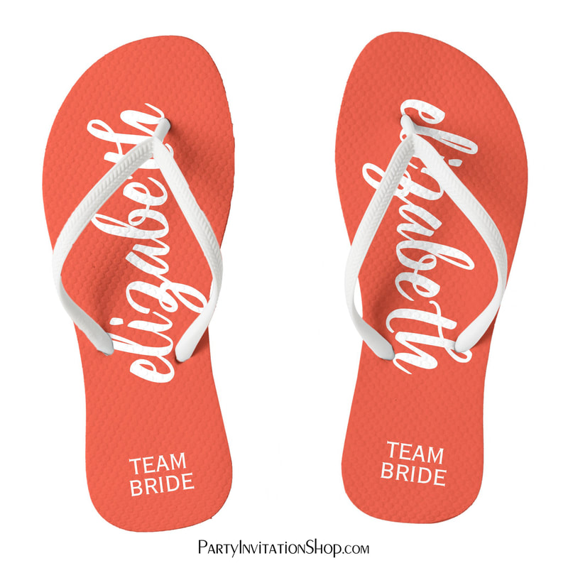  Peach and White Personalized Team Bride Flip Flops