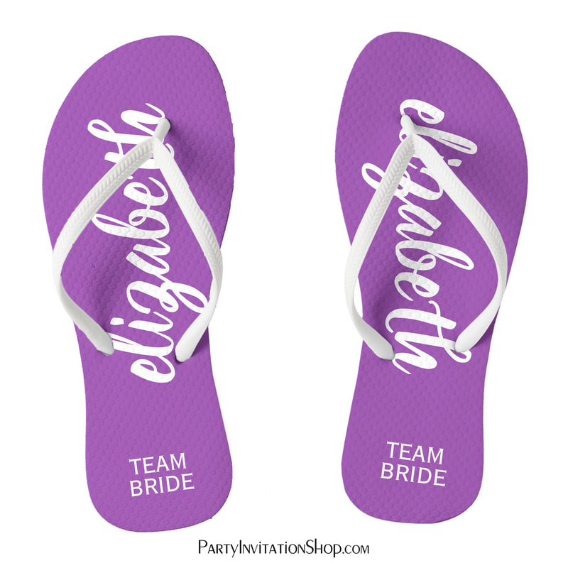 Purple and White Personalized Team Bride Flip Flops