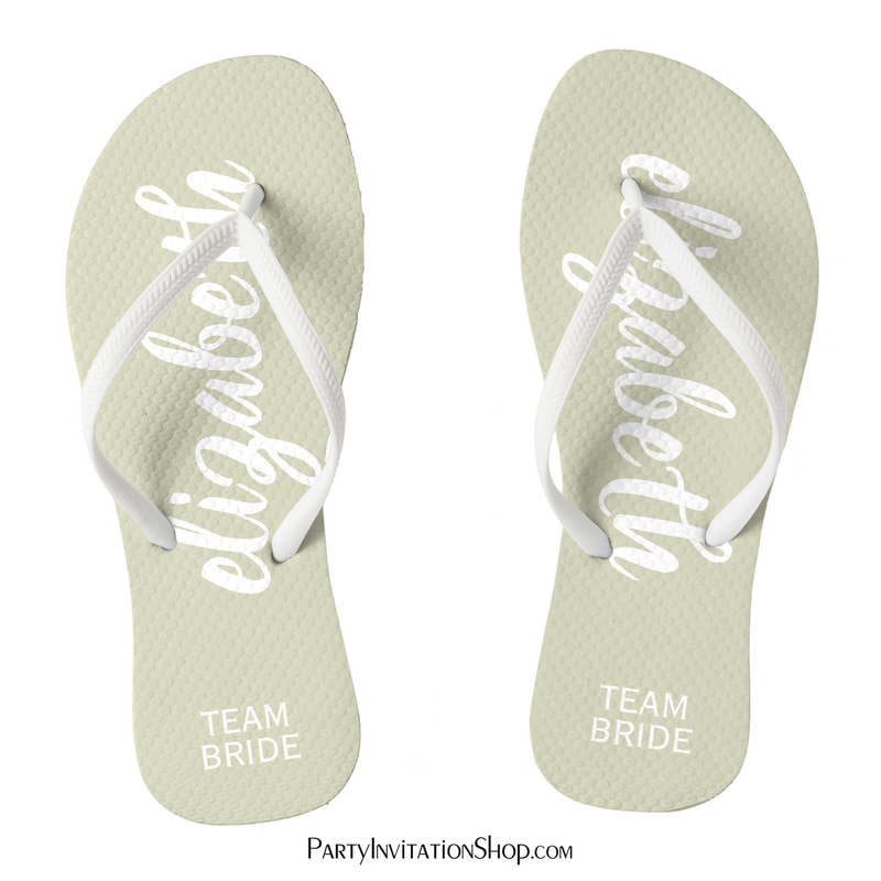 Sage Green and White Personalized Team Bride Flip Flops