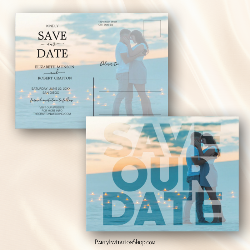 Faux Vellum Photo Wedding Save our Date Announcement Postcards