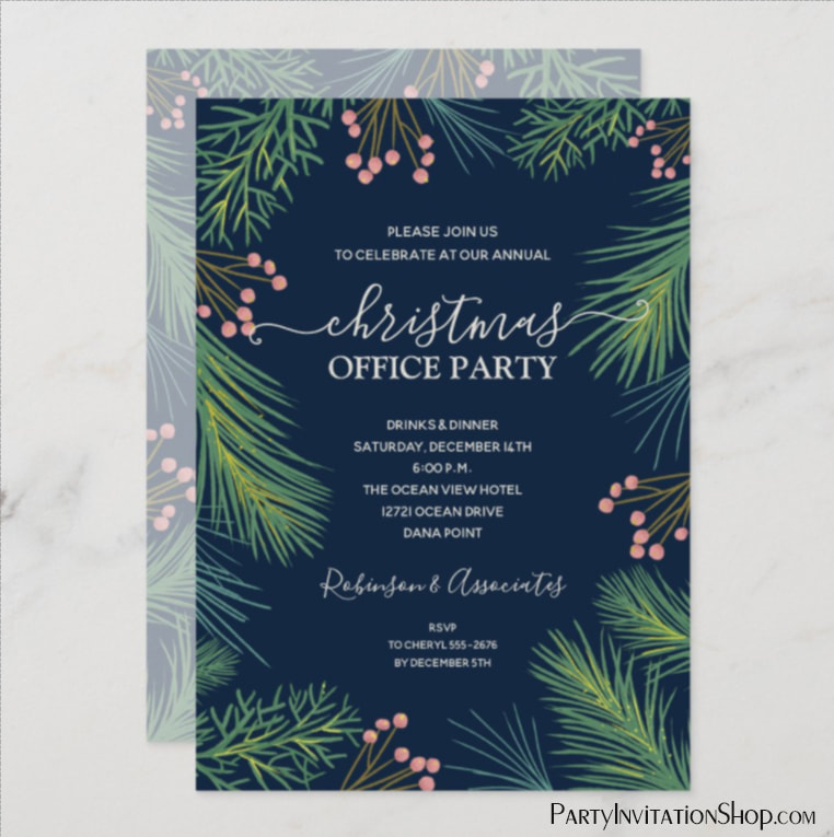 Berries and Pines Christmas Party Invitations